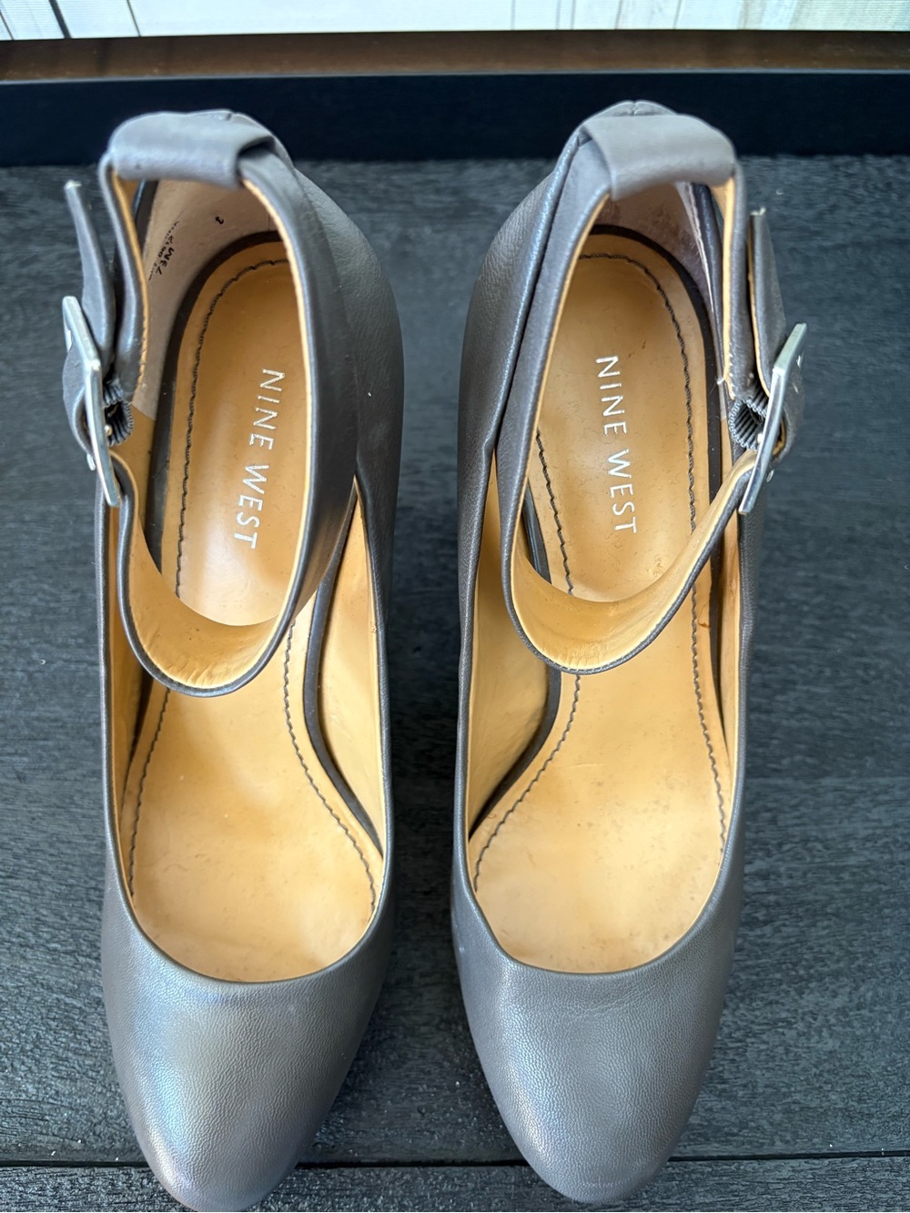 Nine West Taupe Leather Ankle-Strap Pumps